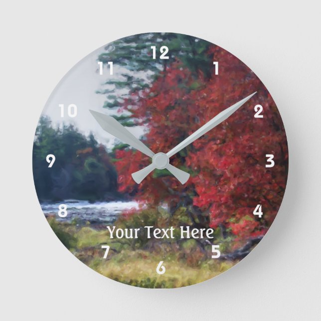 Autumn Trees Bordering Pond Nature Art Round Clock (Front)