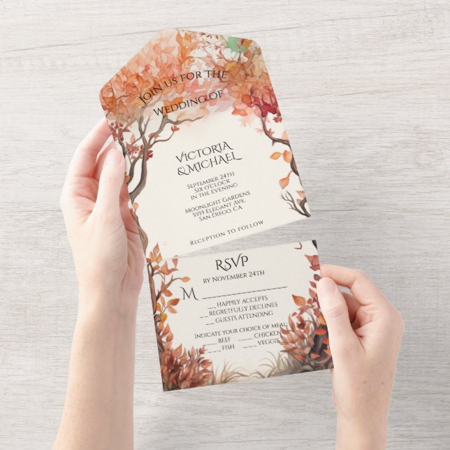 Autumn Trees Fall Wedding All In One Invitation (Tearaway)