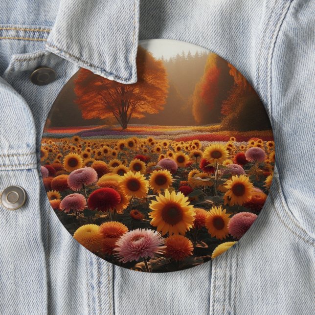 Autumn trees/field with mums button (In Situ)