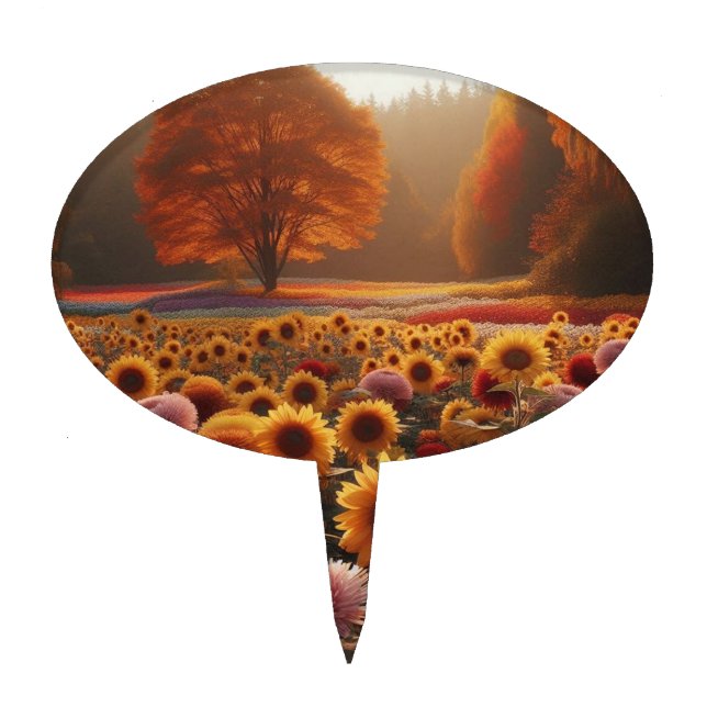 Autumn trees/field with mums cake topper (Front)