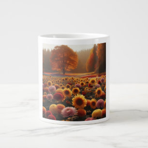 Autumn trees/field with mums giant coffee mug