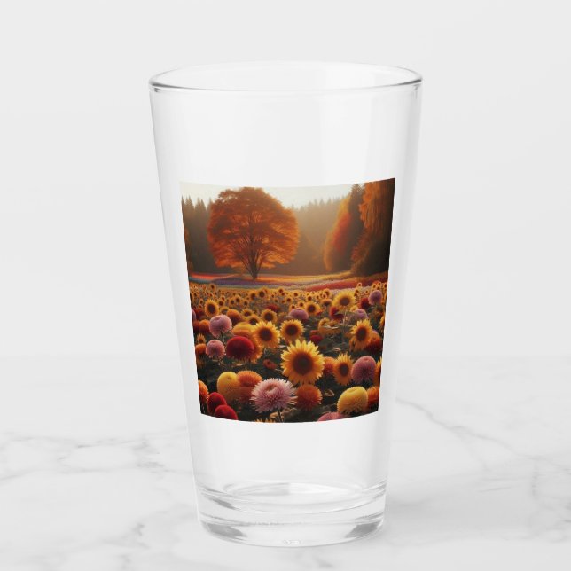 Autumn trees/field with mums glass (Front)