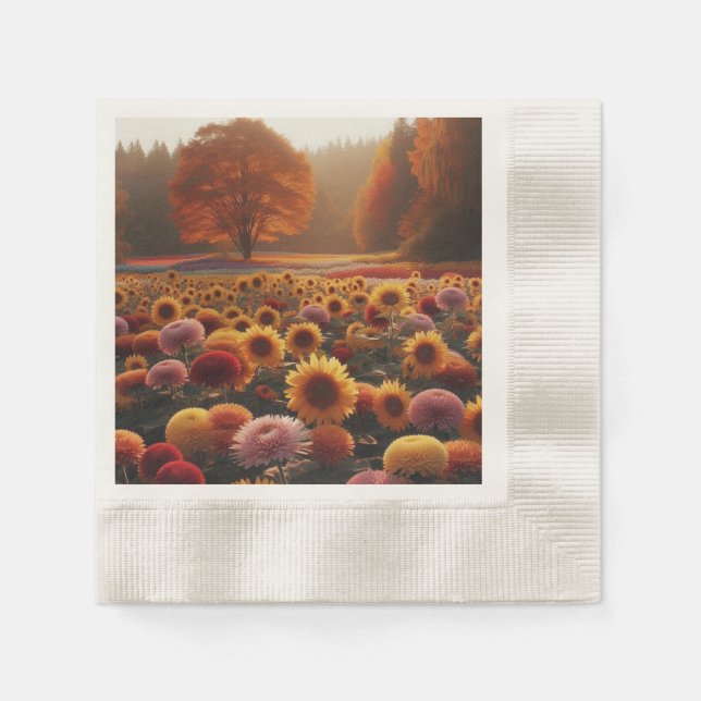 Autumn trees/field with mums napkins (Front)
