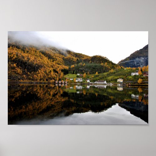 Autumn Trees Flam Aurlandsfjord Norway Poster
