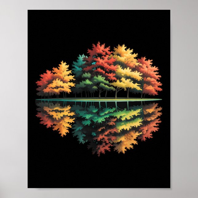 Autumn Trees Forest Reflection Nature Lover Fall F Poster (Front)