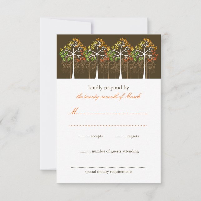 Autumn Trees Forest Rustic Fall Wedding RSVP Card (Front)