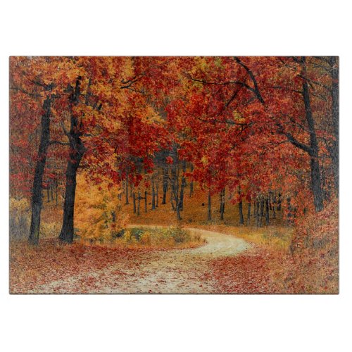 Autumn Trees Glass Cutting Board