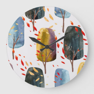 Autumn Trees: Hand Painted Watercolor Seamless Large Clock