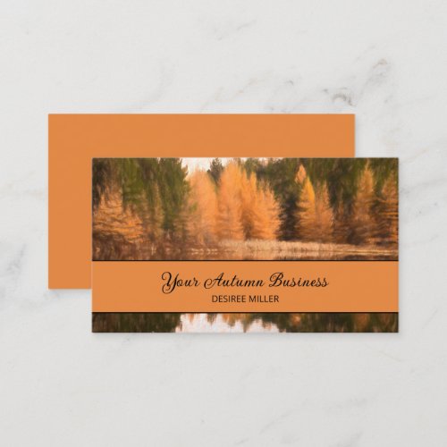 Autumn Trees Lake Orange Fall Themed Sketch Art Business Card
