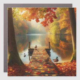 Autumn trees & lake with ducks car magnet