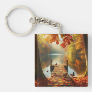 Autumn trees & lake with ducks keychain