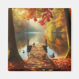 Autumn trees & lake with ducks magnet