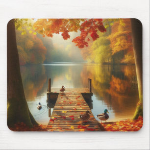 Autumn trees & lake with ducks mouse pad