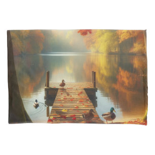 Autumn trees & lake with ducks pillow case