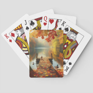 Autumn trees & lake with ducks poker cards