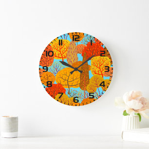 Autumn Trees Pattern Fall Foliage  Large Clock