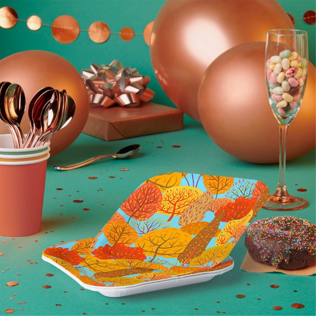 Autumn Trees Pattern Fall Foliage  Paper Plates (Creator Uploaded)