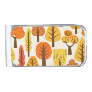 Autumn trees, seamless pattern. silver finish money clip