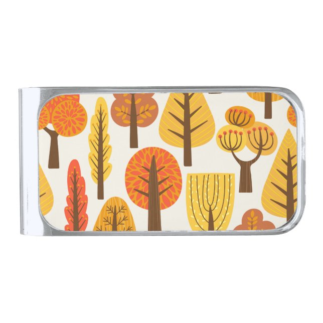 Autumn trees, seamless pattern. silver finish money clip (Front)