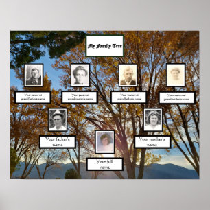 Autumn Trees Sunset Three Generation Family Poster