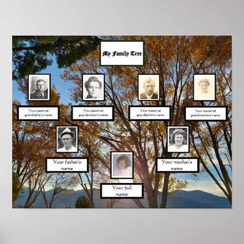 Autumn Trees Sunset Three Generation Family Poster