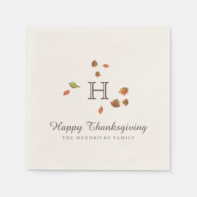 Autumn Trees Thanksgiving Monogram Napkins (Front)