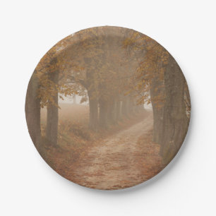 Autumn Trees Woodland Path Photo Paper Plates