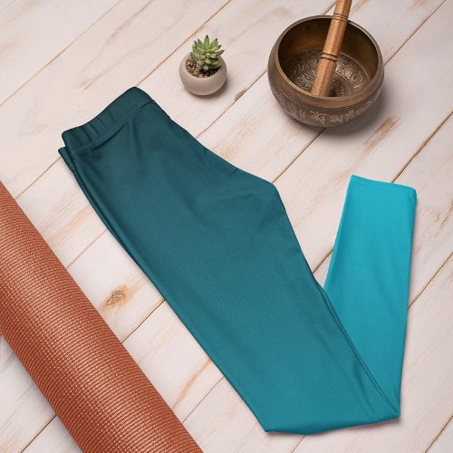 Autumn Trend Color Vivid Cyan Ombre Leggings