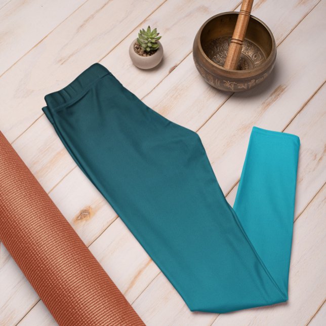 Autumn Trend Color Vivid Cyan Ombre Leggings (Mockup 1)