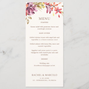 Autumn Tropical Floral Abstract Wedding Menu