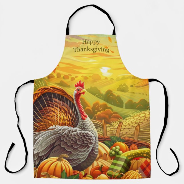 Autumn Turkey Pumpkins Thanksgiving Apron (Front)