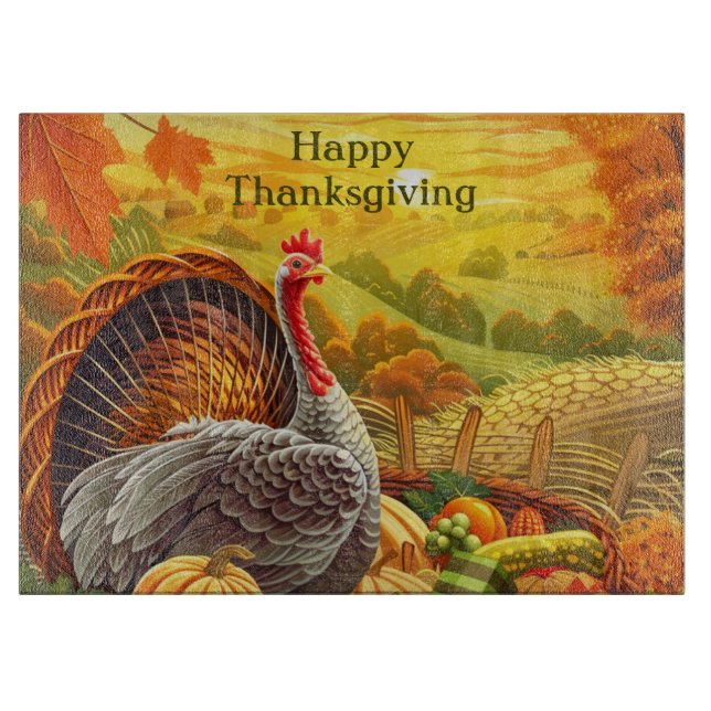 Autumn Turkey Pumpkins Thanksgiving Cutting Board (Front)