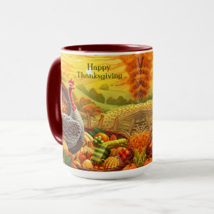 Autumn Turkey Pumpkins Thanksgiving Mug