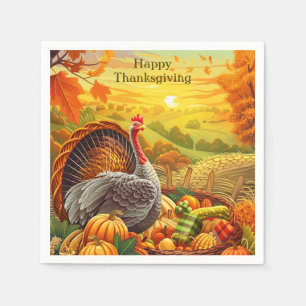 Autumn Turkey Pumpkins Thanksgiving Napkins
