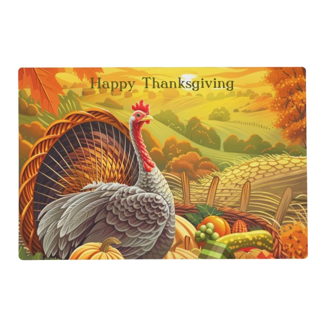 Autumn Turkey Pumpkins Thanksgiving Paper Placemat (Front)