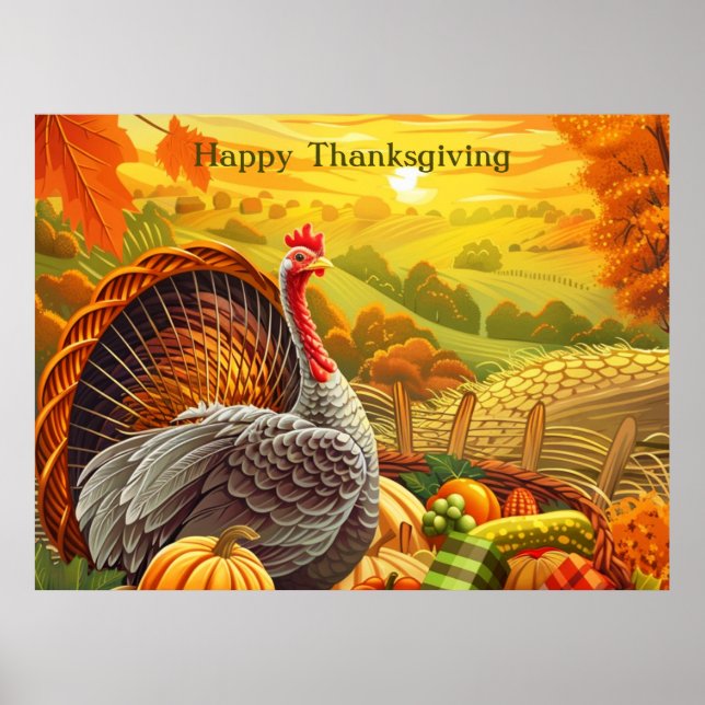 Autumn Turkey Pumpkins Thanksgiving Poster (Front)