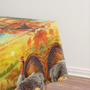 Autumn Turkey Pumpkins Thanksgiving Tablecloth