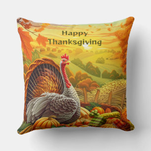 Autumn Turkey Pumpkins Thanksgiving Throw Pillow