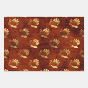 Autumn Turkeys on Burnt Orange Wrapping Paper Sheets