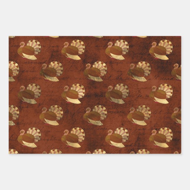Autumn Turkeys on Burnt Orange Wrapping Paper Sheets (Front)
