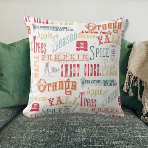 Autumn Typography Personalized Square Pillow