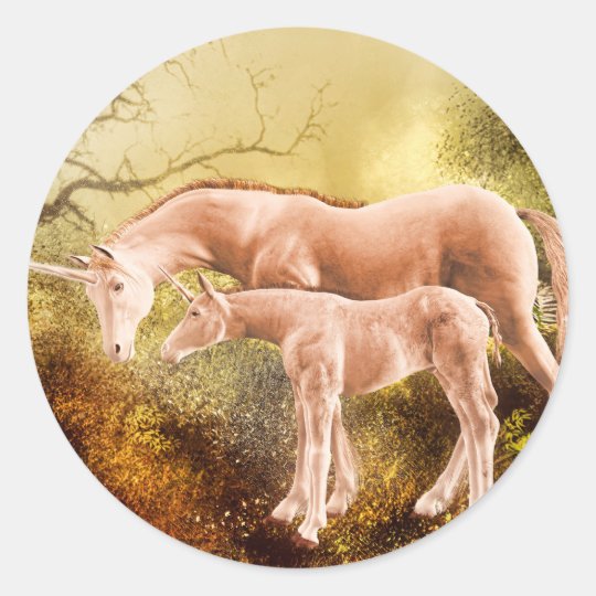 Autumn unicorns classic round sticker