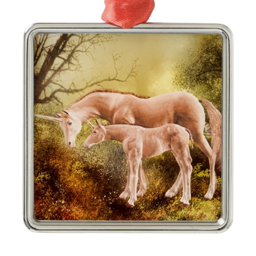 Autumn unicorns metal ornament