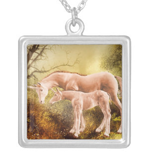 Autumn unicorns silver plated necklace