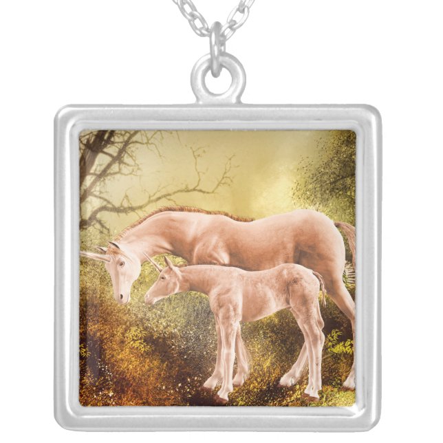 Autumn unicorns silver plated necklace (Front)