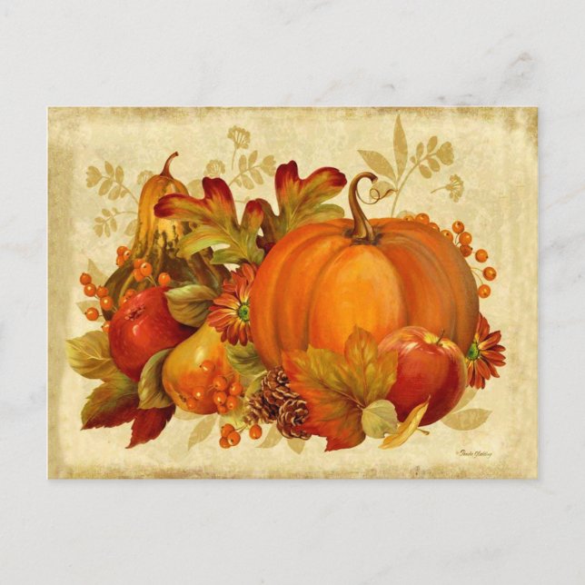 Autumn vegetables, fruits and flowers, still life postcard (Front)