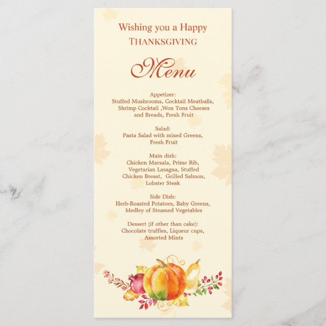 Autumn Vegetables & Fruits Thanksgiving Flat Menu (Front)