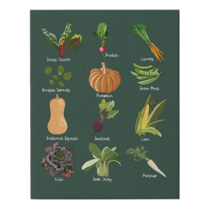 Autumn Veggies Funny Types of Fall Vegetables Faux Canvas Print