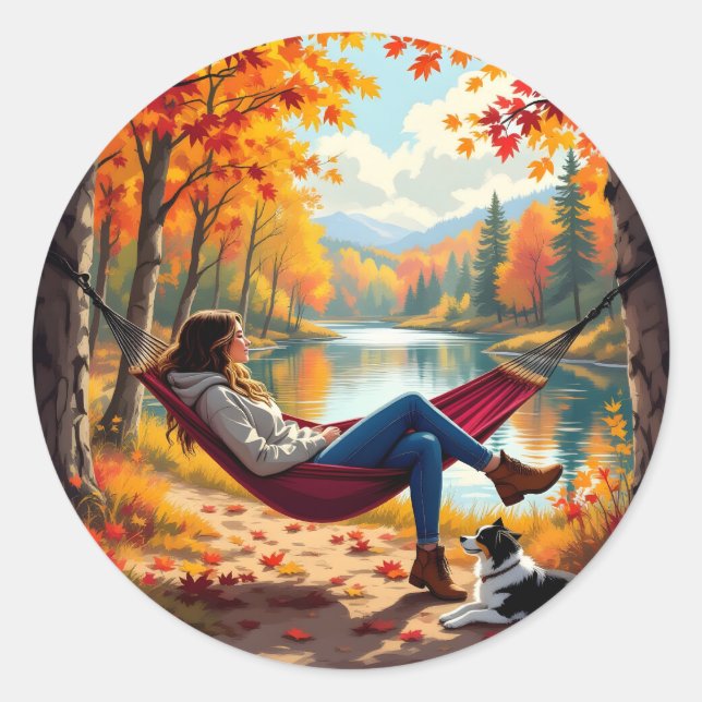 Autumn Vibes and Fall Blessings Classic Round Sticker (Front)