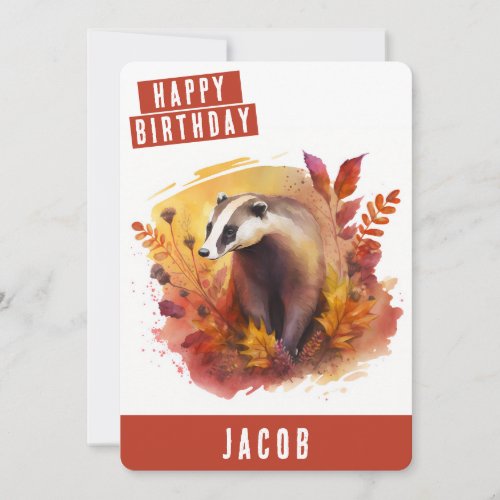 Autumn vibes Badger Birthday Card